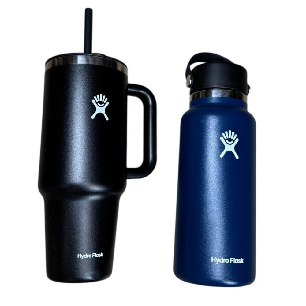 HYDRO FLASK Set of 2 Black & Blue Stainless Steel Travel Tumbler
